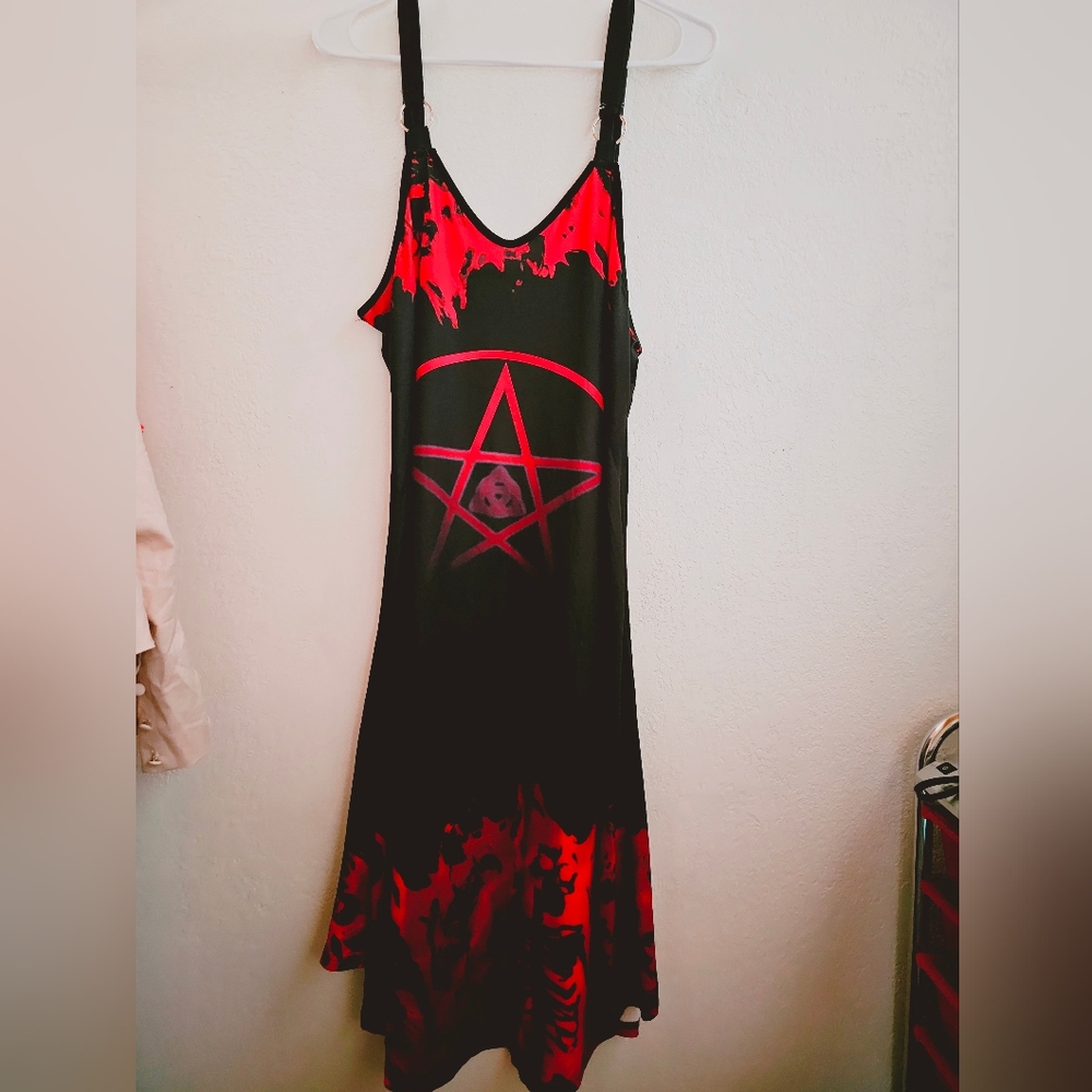 Gothic Supernatural Pentagram Burning Skulls Dress